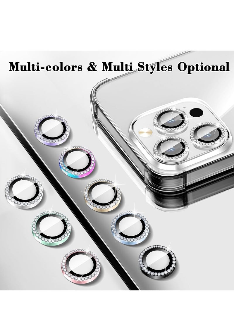 ELTRAZONE "Silver Diamond Camera Lens Protector for iPhone 16 Pro/16 Pro Max – Bling Tempered Glass Cover with Automatic Alignment Metal Rings and Glitter Film Stickers" - Image 2