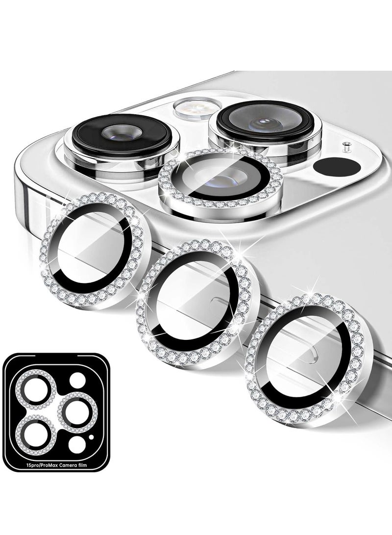 ELTRAZONE "Silver Diamond Camera Lens Protector for iPhone 16 Pro/16 Pro Max – Bling Tempered Glass Cover with Automatic Alignment Metal Rings and Glitter Film Stickers" - Image 1