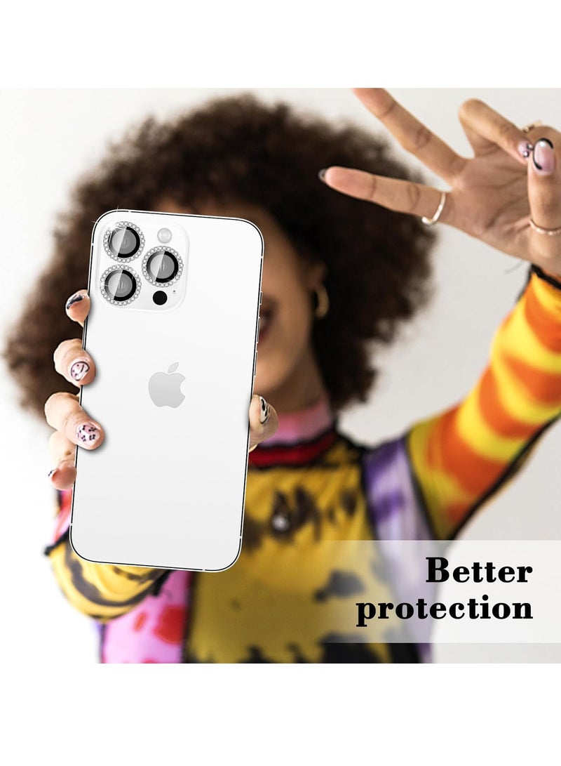 ELTRAZONE "Silver Diamond Camera Lens Protector for iPhone 16 Pro/16 Pro Max – Bling Tempered Glass Cover with Automatic Alignment Metal Rings and Glitter Film Stickers" - Image 5