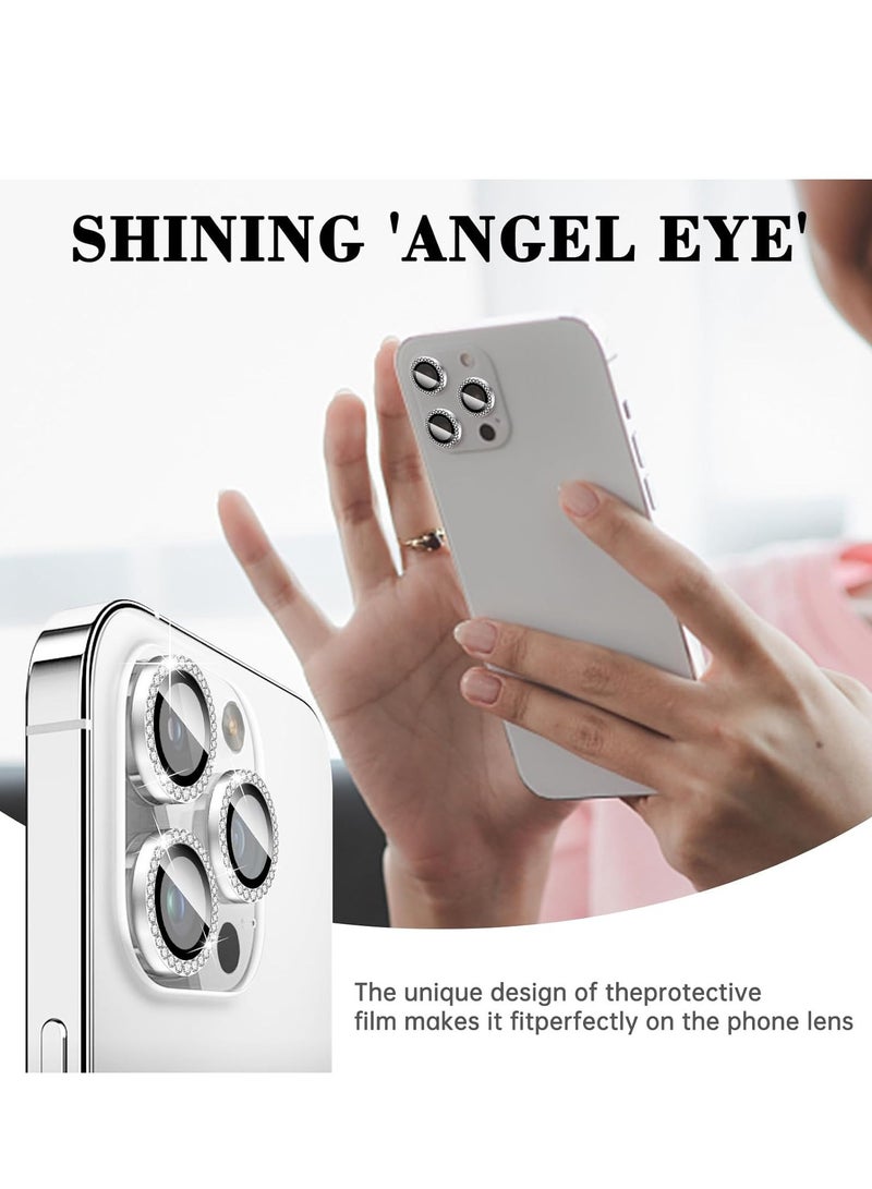 ELTRAZONE "Silver Diamond Camera Lens Protector for iPhone 16 Pro/16 Pro Max – Bling Tempered Glass Cover with Automatic Alignment Metal Rings and Glitter Film Stickers" - Image 3