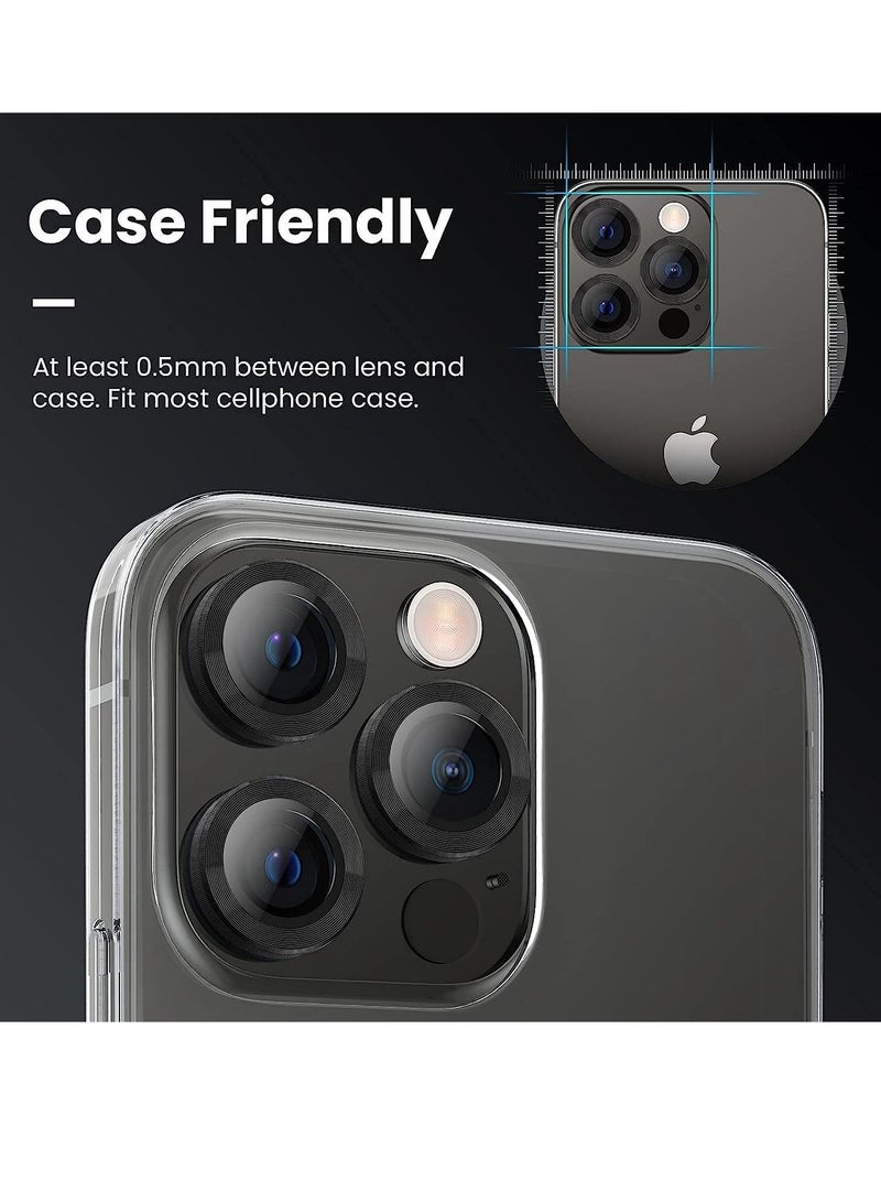 iPhone 13 Pro Max Camera Lens Protector, 9H Tempered Glass Camera Cover Screen Protector Metal Individual Ring - Image 2