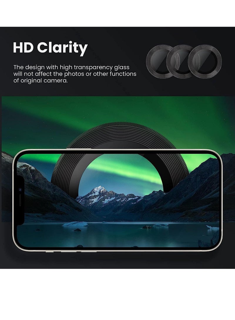 iPhone 13 Pro Max Camera Lens Protector, 9H Tempered Glass Camera Cover Screen Protector Metal Individual Ring - Image 3