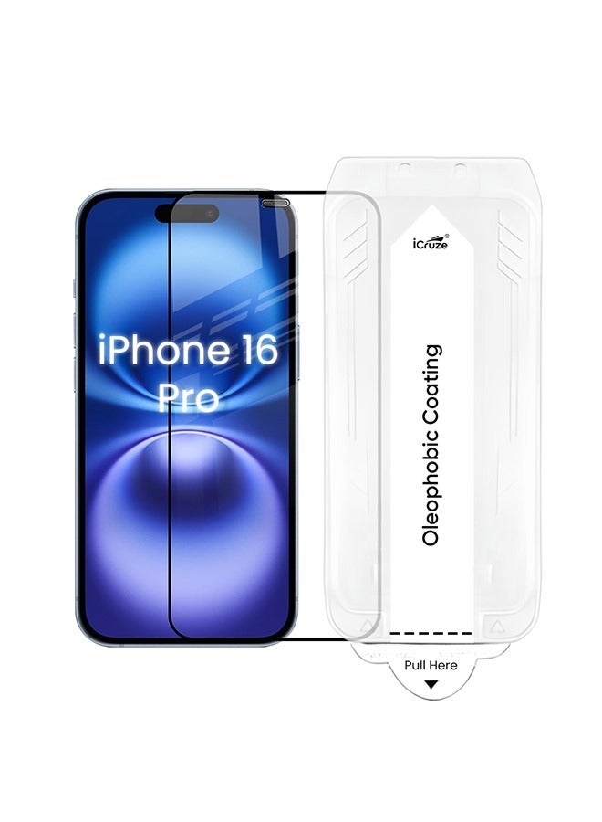iCruze Tempered Glass Screen Protector for iPhone 16 Pro – 9H Hardness, Edge-to-Edge Coverage, Anti-Fingerprint, Oleophobic, Dust Filter, Eye Protection - Image 1