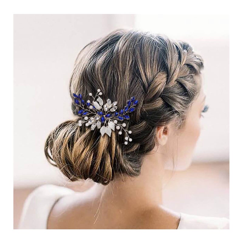 EVER FAITH Wedding Side Comb Marquise-Shaped Crystal Simulated Pearl Leaf Elegant Bridal Hair Piece Accessory for Bride Bridesmaids - Image 1