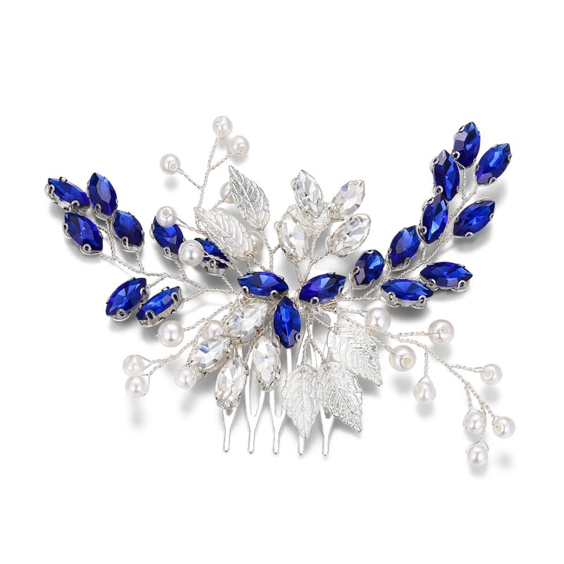 EVER FAITH Wedding Side Comb Marquise-Shaped Crystal Simulated Pearl Leaf Elegant Bridal Hair Piece Accessory for Bride Bridesmaids - Image 3