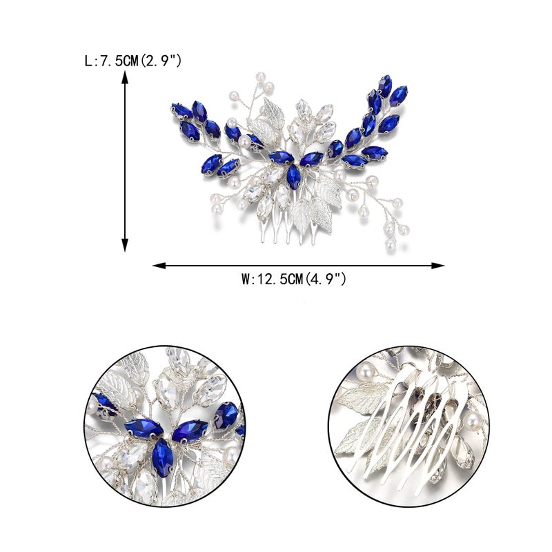 EVER FAITH Wedding Side Comb Marquise-Shaped Crystal Simulated Pearl Leaf Elegant Bridal Hair Piece Accessory for Bride Bridesmaids - Image 5