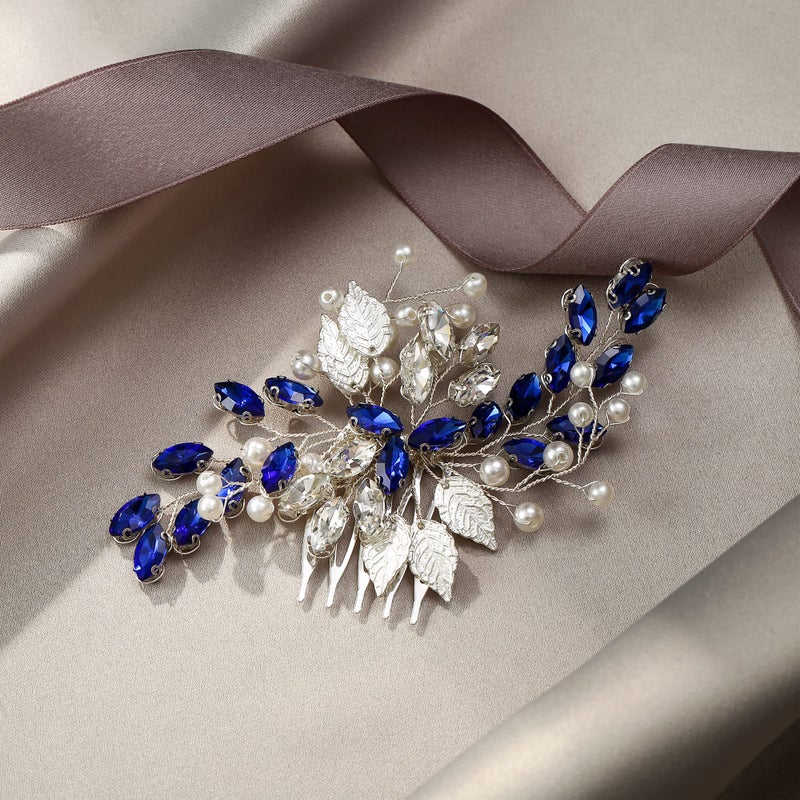 EVER FAITH Wedding Side Comb Marquise-Shaped Crystal Simulated Pearl Leaf Elegant Bridal Hair Piece Accessory for Bride Bridesmaids - Image 2