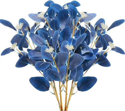 GTIDEA 6pcs Faux Eucalyptus Stems Blue Artificial Eucalyptus Leaves Spray Greenery Stems Branches with Seeds Silver Dollar Eucalyptus Plant for Home Kitchen Indoor Vase Flower Arrangement Decor - Image 1