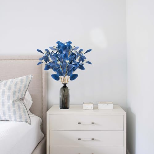 GTIDEA 6pcs Faux Eucalyptus Stems Blue Artificial Eucalyptus Leaves Spray Greenery Stems Branches with Seeds Silver Dollar Eucalyptus Plant for Home Kitchen Indoor Vase Flower Arrangement Decor - Image 5