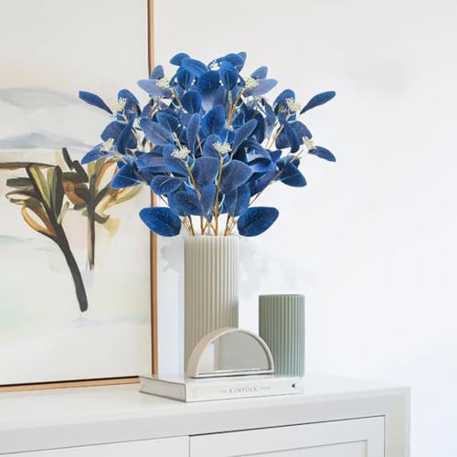 GTIDEA 6pcs Faux Eucalyptus Stems Blue Artificial Eucalyptus Leaves Spray Greenery Stems Branches with Seeds Silver Dollar Eucalyptus Plant for Home Kitchen Indoor Vase Flower Arrangement Decor - Image 3