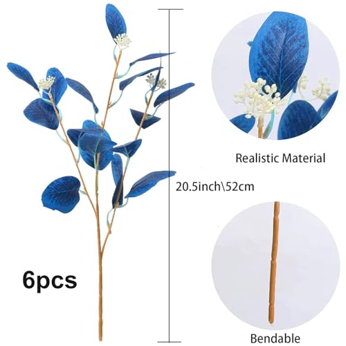 GTIDEA 6pcs Faux Eucalyptus Stems Blue Artificial Eucalyptus Leaves Spray Greenery Stems Branches with Seeds Silver Dollar Eucalyptus Plant for Home Kitchen Indoor Vase Flower Arrangement Decor - Image 2