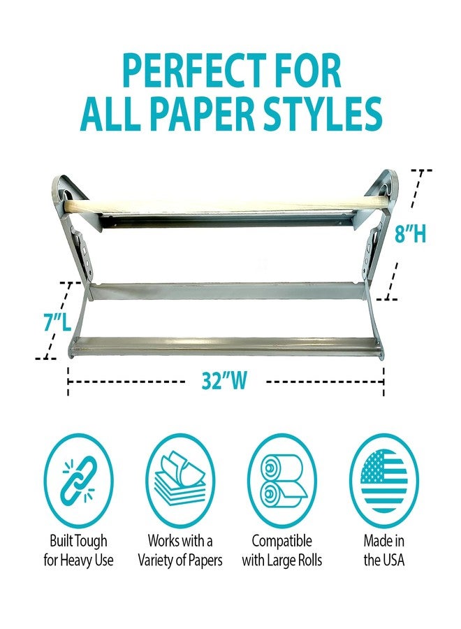 MetCrafted Desktop & Wall Mountable Metal Paper Dispenser, Grey (30" Wide Paper Roll, Straight Edge Cutter, Non-Sharp Edge) - Image 2
