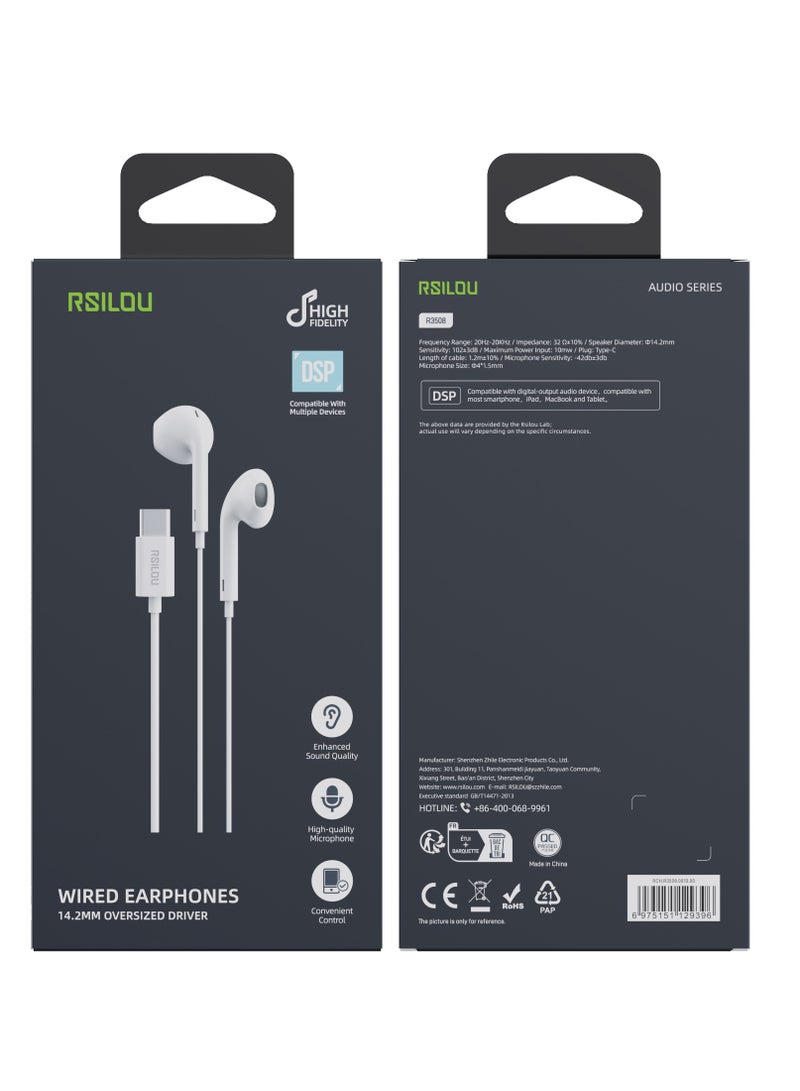 rsilou R3508-001Type-C digital stereo wired earphones with DAC chip classic design for comfortable fit, natural feel,lossless sound transmission, rich layered listening experience, refined speaker sound quality  - Image 2