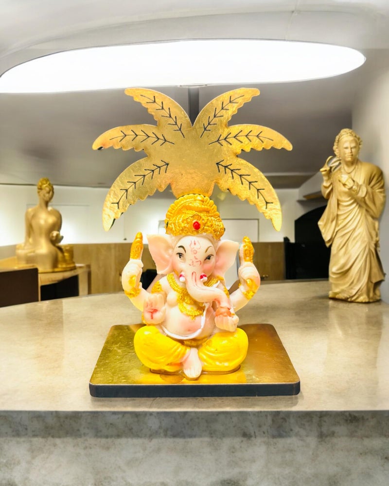 WARMINGO DE Ganesh Ji Tree Idol for Car Dashboard & Office Desk | Ganesh Statue Murti Lord Ganpati Diwali Gifts Home Decor Figurine (4 x 2.5 inches) (Ganesh ji Tree) - Image 1