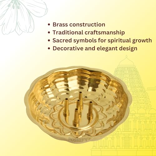 POSHIFY Agardan Plate - Elegant Handcrafted Brass Agardan Plate for Incense Sticks, Puja, and Meditation - Traditional Indian Design for Home Decor - 350 - Image 4