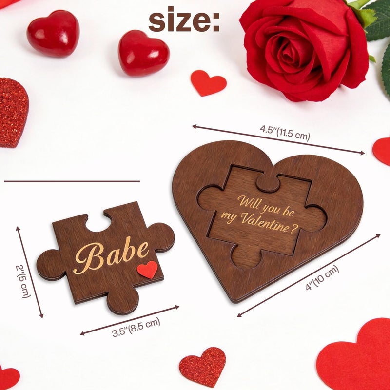 Ithmahco Will You Be My Valentine Ideas - Wooden Valentine Proposal Puzzle Piece Sign Set with Greeting Card, Engraved Wooden Heart Plaque for Her Him Girlfriend Boyfriend Husband Wife, Romantic Proposal Gift - Image 3