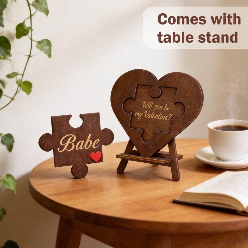 Ithmahco Will You Be My Valentine Ideas - Wooden Valentine Proposal Puzzle Piece Sign Set with Greeting Card, Engraved Wooden Heart Plaque for Her Him Girlfriend Boyfriend Husband Wife, Romantic Proposal Gift - Image 5
