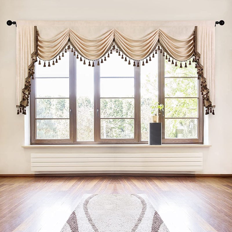 ELKCA ELKCA Beige Chenille Window Curtains Valance for Living Room Luxury Waterfall Valance for Bedroom  Rod Pocket (W118 Inch  1 Panel)  - Image 1