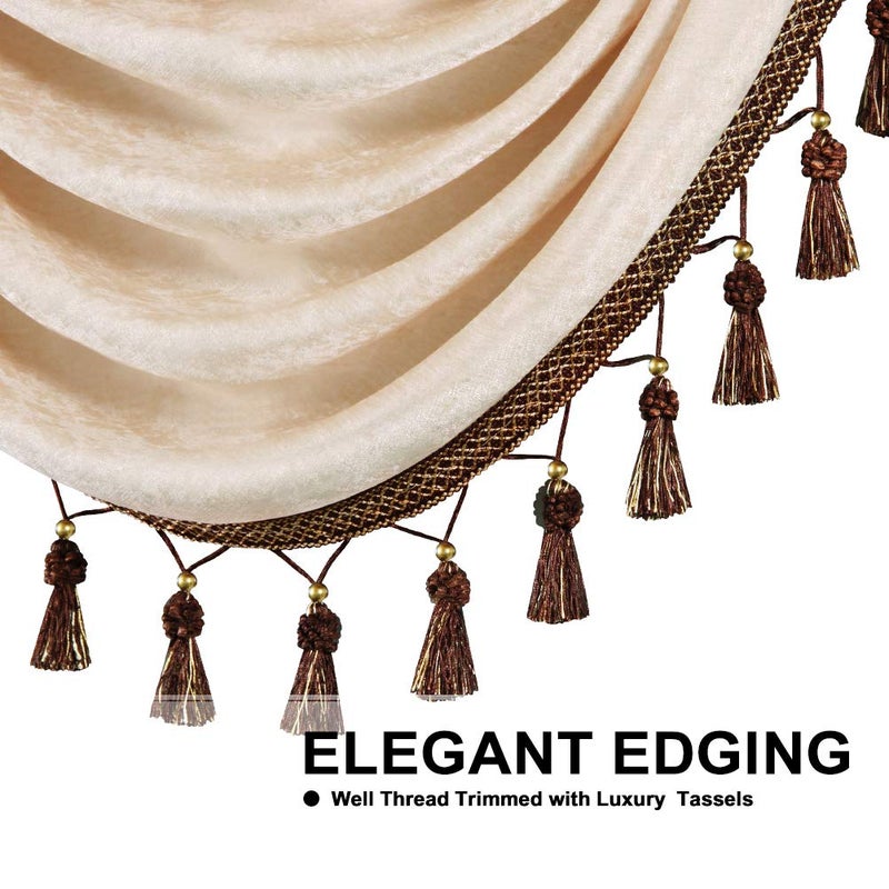 ELKCA ELKCA Beige Chenille Window Curtains Valance for Living Room Luxury Waterfall Valance for Bedroom  Rod Pocket (W118 Inch  1 Panel)  - Image 3