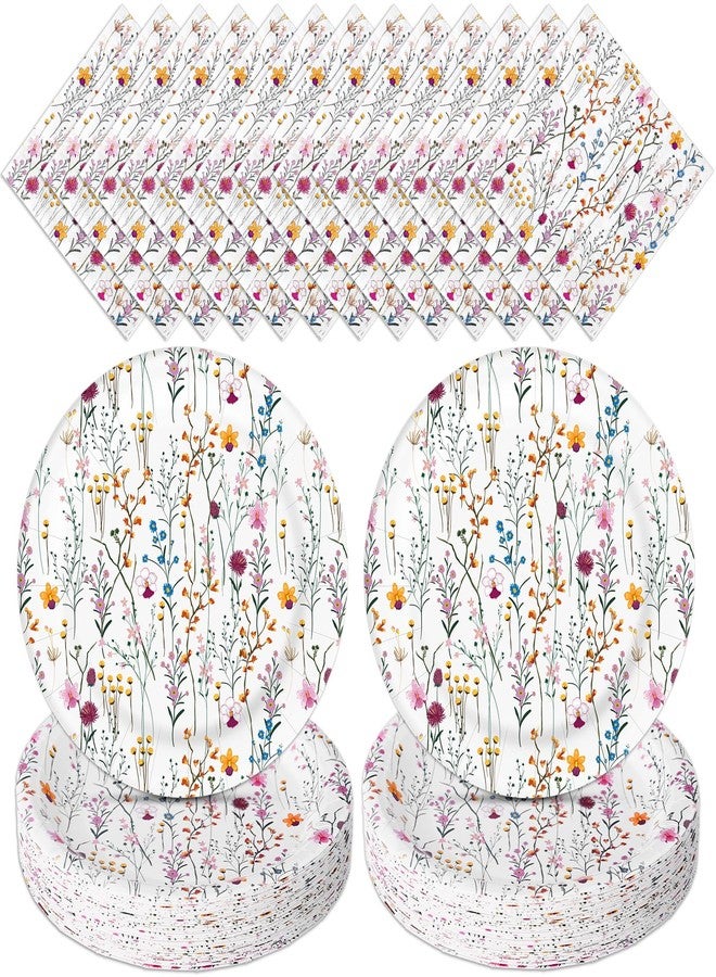 Whaline Floral Party Supplies Kit Serves 50 Wildflower Paper Plates and Napkins for Spring Picnic Wedding Birthday Baby Shower Party Supplies - Image 1