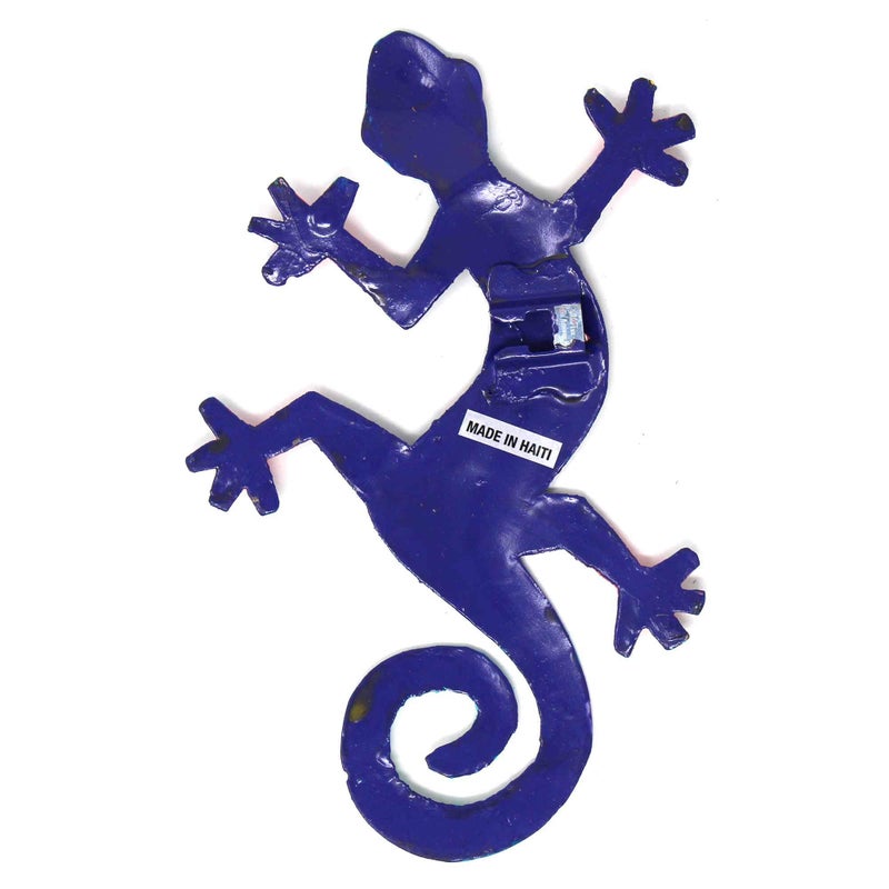 Global Crafts 8"" Painted Gecko Recycled Haitian Metal Wall Art (Blue Green  Blue Candy) - Image 4