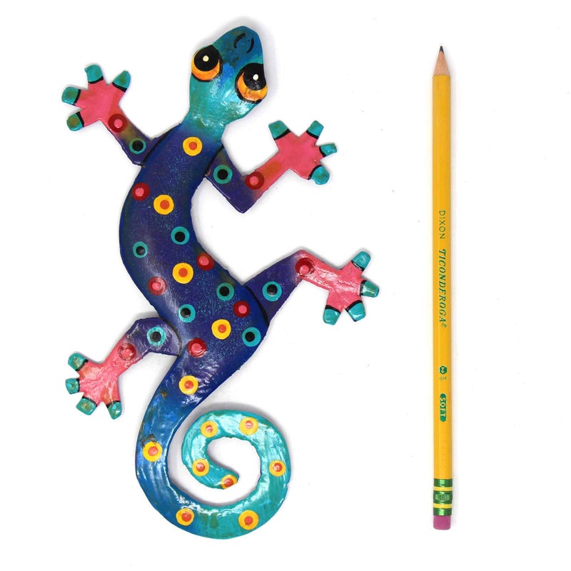 Global Crafts 8"" Painted Gecko Recycled Haitian Metal Wall Art (Blue Green  Blue Candy) - Image 2