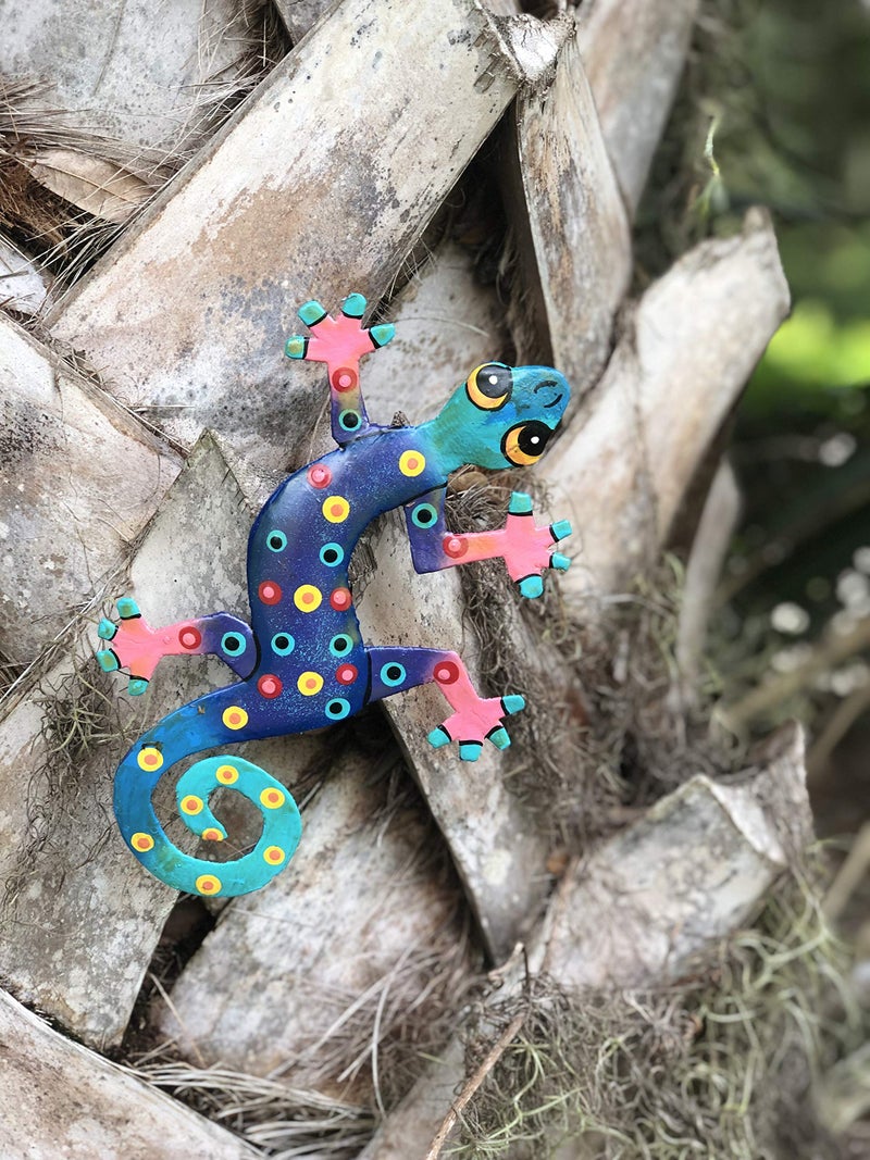 Global Crafts 8"" Painted Gecko Recycled Haitian Metal Wall Art (Blue Green  Blue Candy) - Image 3