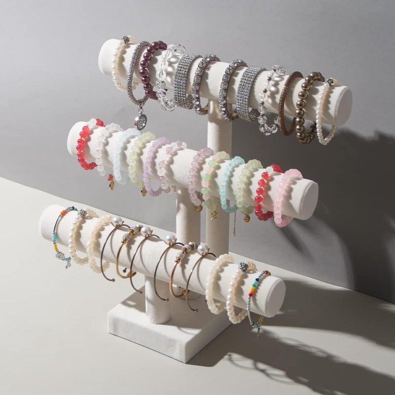 Pengup 3 Tier Bracelet Holder,Bracelet Display Stand,Beige Velvet Jewelry Organizer Displays for Necklace Scrunchies Watches Hair Ties. - Image 2