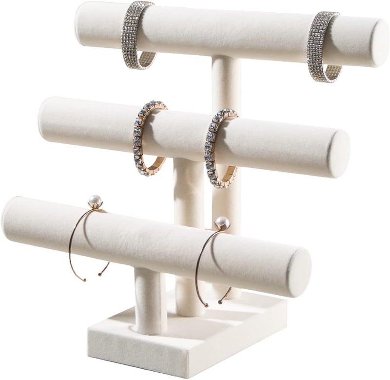 Pengup 3 Tier Bracelet Holder,Bracelet Display Stand,Beige Velvet Jewelry Organizer Displays for Necklace Scrunchies Watches Hair Ties. - Image 1