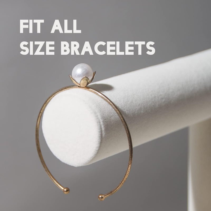 Pengup 3 Tier Bracelet Holder,Bracelet Display Stand,Beige Velvet Jewelry Organizer Displays for Necklace Scrunchies Watches Hair Ties. - Image 4