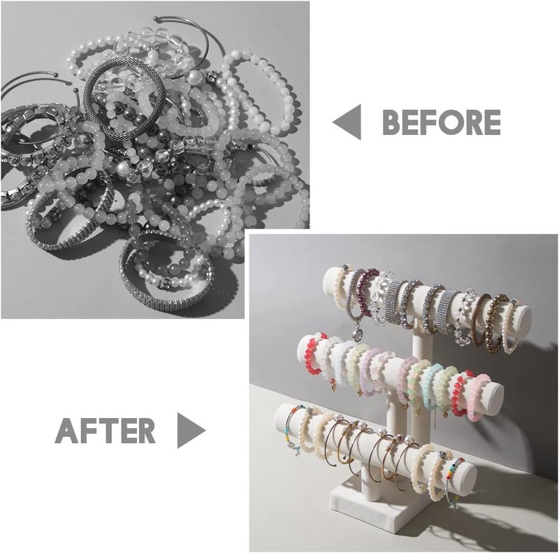 Pengup 3 Tier Bracelet Holder,Bracelet Display Stand,Beige Velvet Jewelry Organizer Displays for Necklace Scrunchies Watches Hair Ties. - Image 5
