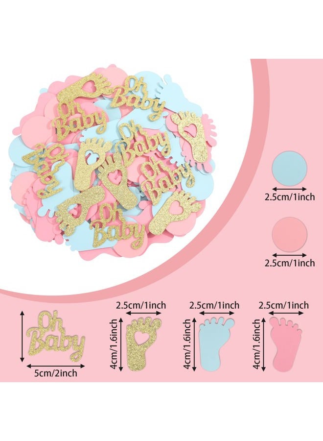 MARFOREVER 350 Pieces Gender Reveal Confetti Baby Shower Decoration Blue Pink Gold Oh Baby Round Footprints Gender Reveal Party Wedding Tabletop Paper Scraps - Image 2