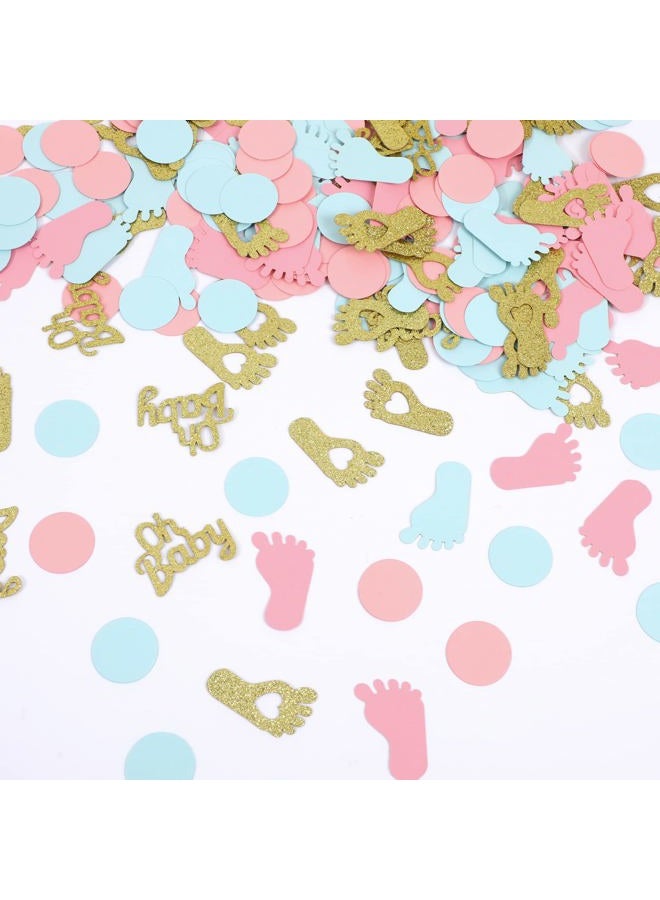 MARFOREVER 350 Pieces Gender Reveal Confetti Baby Shower Decoration Blue Pink Gold Oh Baby Round Footprints Gender Reveal Party Wedding Tabletop Paper Scraps - Image 1