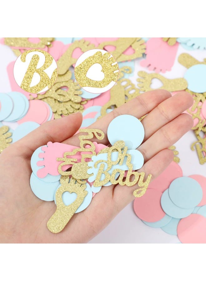 MARFOREVER 350 Pieces Gender Reveal Confetti Baby Shower Decoration Blue Pink Gold Oh Baby Round Footprints Gender Reveal Party Wedding Tabletop Paper Scraps - Image 4