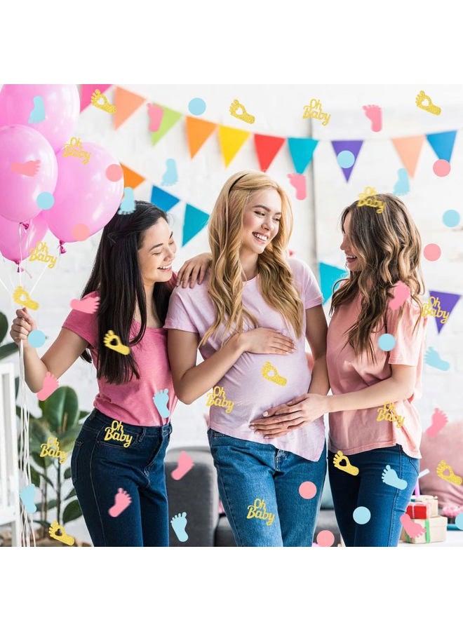 MARFOREVER 350 Pieces Gender Reveal Confetti Baby Shower Decoration Blue Pink Gold Oh Baby Round Footprints Gender Reveal Party Wedding Tabletop Paper Scraps - Image 5