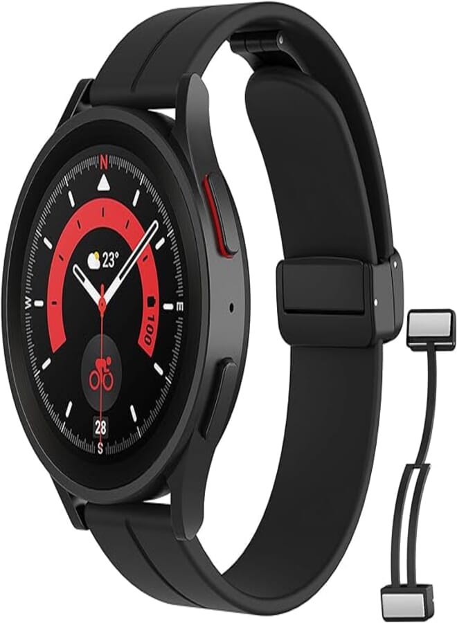 MoKo Strap Compatible with Samsung Galaxy Watch 6 5 4 Strap 40mm 44mm/6 Classic 43mm 47mm/5 Pro 45mm/4 Classic 42mm 46mm/3 41mm/Active 2, 20mm Magnetic Buckle Replacement Silicone Band, Black