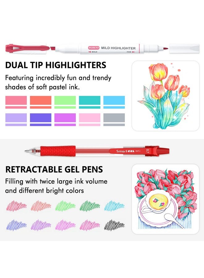 Shuttle Art 20 Pack Journaling Kit,10 Colors Dual Tip Highlighters And 10 Colors Retractable Gel Ink Pens,Perfect For Kids And Adults Coloring,Underlining, Highlighting, Writing In Office Home&School - Image 2