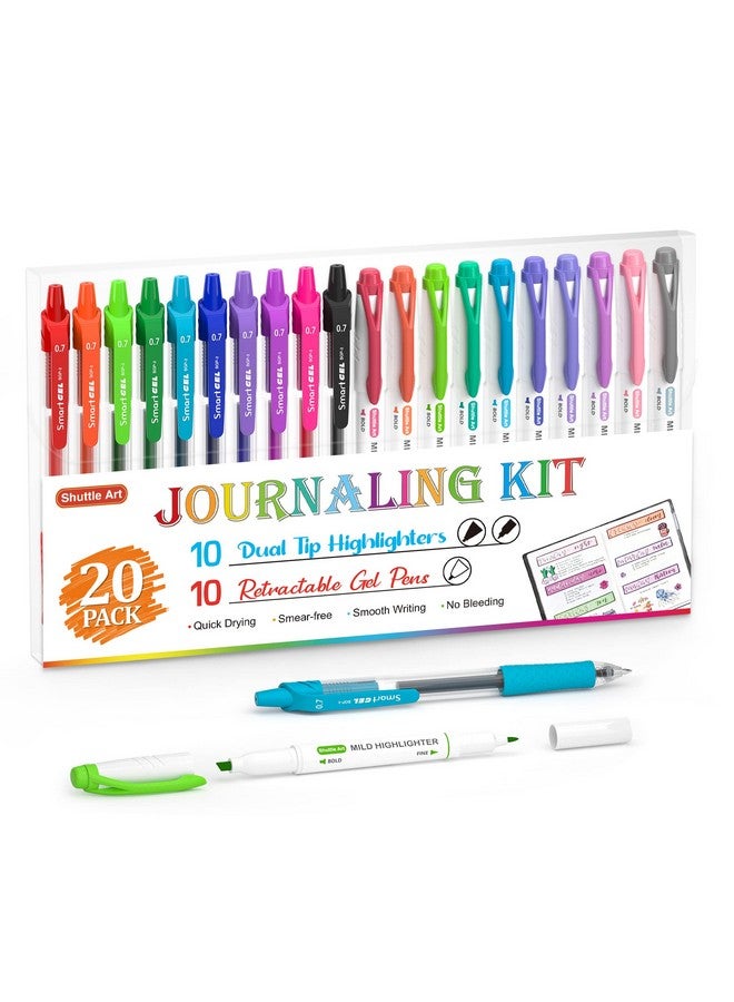Shuttle Art 20 Pack Journaling Kit,10 Colors Dual Tip Highlighters And 10 Colors Retractable Gel Ink Pens,Perfect For Kids And Adults Coloring,Underlining, Highlighting, Writing In Office Home&School - Image 1