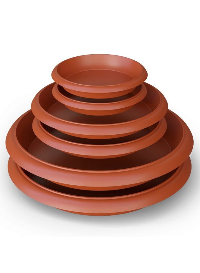 LOOPSEED Plant Saucer 6 Pack Drip Trays Planter Pot Base Heavy Duty Plastic Drainage Tray for Indoor Houseplants Outdoor Garden 5 inch 8 inch 11 inch 3 Sizes 2 Each Round (Terracotta) - Image 1
