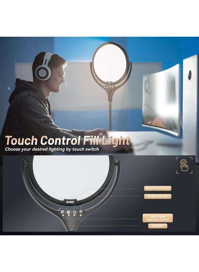 KDD - Full Screen Key Light for Streaming, Led Video Recording Lighting with Stand and Phone Holder, Professional Ring Light Kit with Stepless Dimming for Photography/Game Streaming/Makeup/TikTok/YouTube - Image 1
