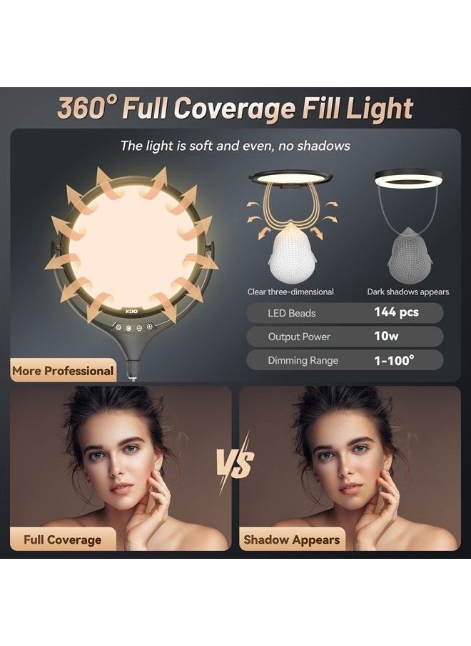 KDD - Full Screen Key Light for Streaming, Led Video Recording Lighting with Stand and Phone Holder, Professional Ring Light Kit with Stepless Dimming for Photography/Game Streaming/Makeup/TikTok/YouTube - Image 1