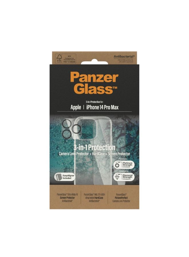 بانزرجلاس بانزر جلاس - ابل ايفون 14 برو ماكس 6.7 بوصة - حماية تامة 3 في 1 - غطاء شفاف + واقي شاشة + واقي عدسة الكاميرا - شفاف - Image 3