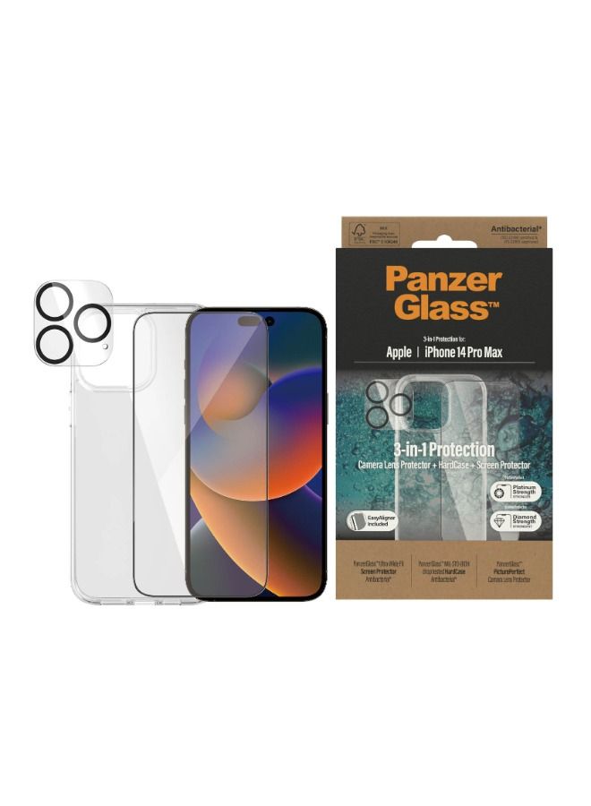 بانزرجلاس بانزر جلاس - ابل ايفون 14 برو ماكس 6.7 بوصة - حماية تامة 3 في 1 - غطاء شفاف + واقي شاشة + واقي عدسة الكاميرا - شفاف - Image 2
