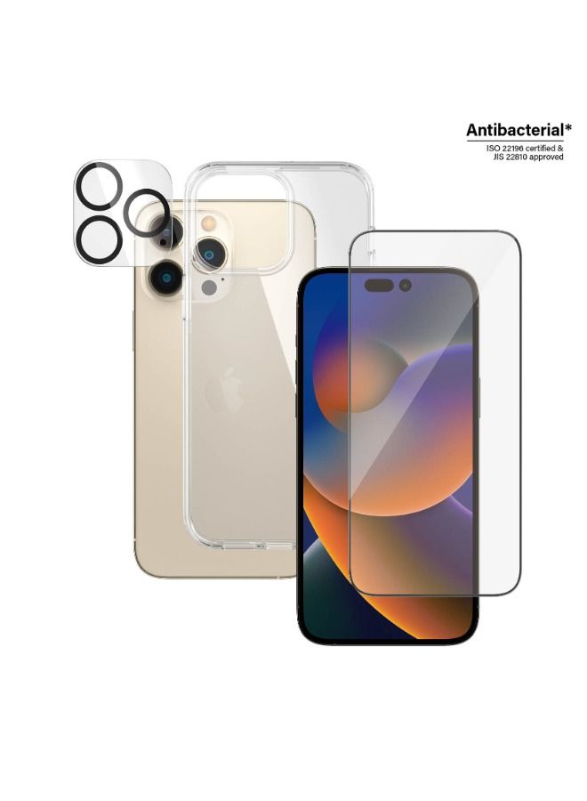 بانزرجلاس بانزر جلاس - ابل ايفون 14 برو ماكس 6.7 بوصة - حماية تامة 3 في 1 - غطاء شفاف + واقي شاشة + واقي عدسة الكاميرا - شفاف - Image 1