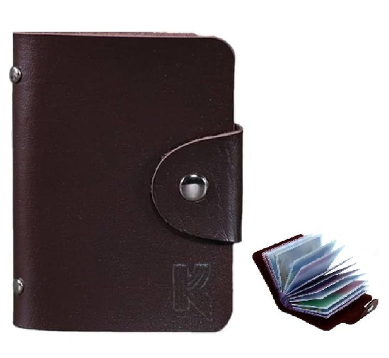Kraptick 20 Slots Cardholder with Double-Sided Slots, Wallet for Cards, ATM, Debit, Credit Cards Holder, Unisex Wallet with Leather Design (Brown) - Image 1
