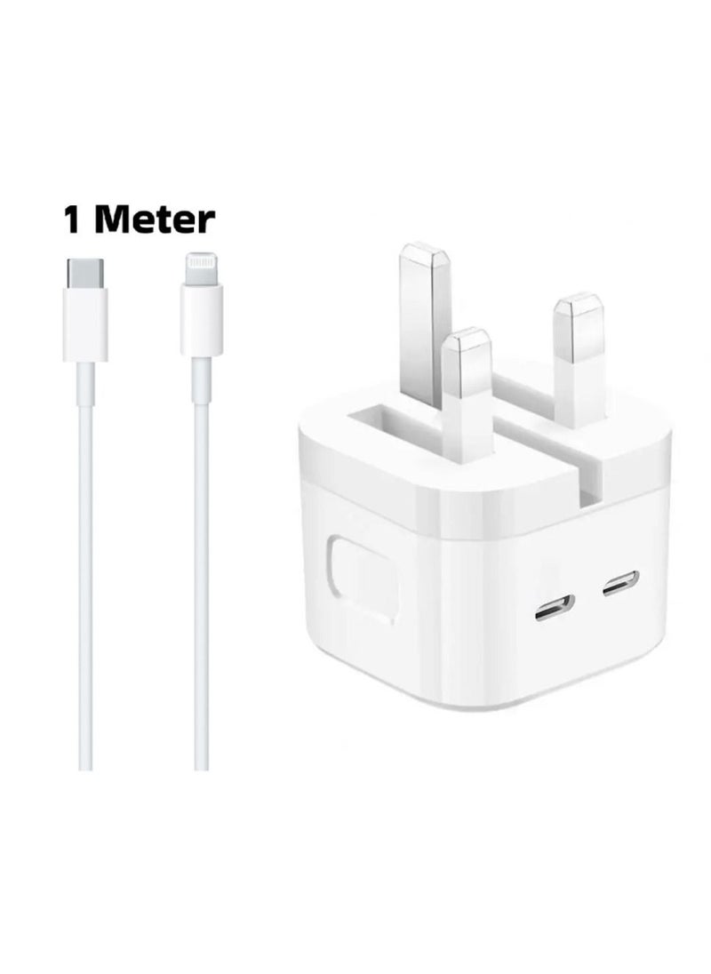 DIGI CORE - iPhone Charger 35W USB-C Dual Port Power Adapter Fast Charger With Type-C To Lightning Cable 1 Meter White Support iPhone 12 Series - Image 1