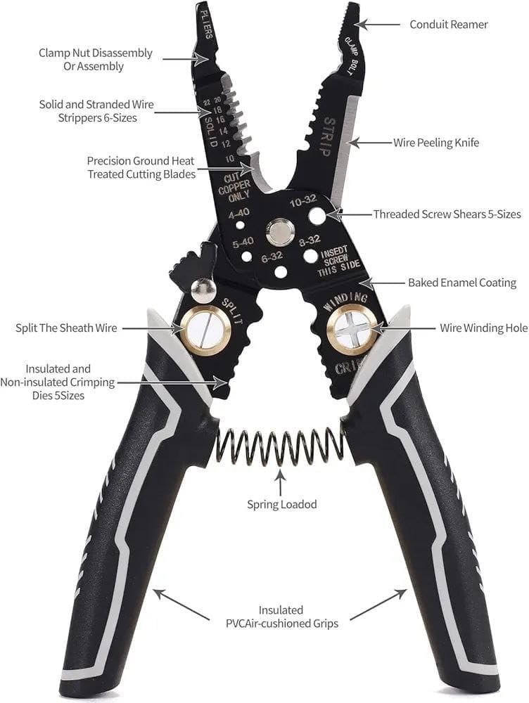 LESIGE 9in1 Wire Cutter MultiFunction Wire Stripper Tool 9in1 Wire Cutter Stripper Crimper Stripping Cutting and Professional Wiring Tool for Electricians and DIY Enthusiasts - Image 2
