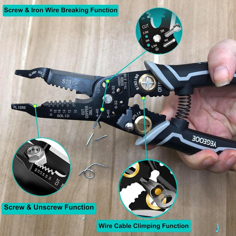 LESIGE 9in1 Wire Cutter MultiFunction Wire Stripper Tool 9in1 Wire Cutter Stripper Crimper Stripping Cutting and Professional Wiring Tool for Electricians and DIY Enthusiasts - Image 5