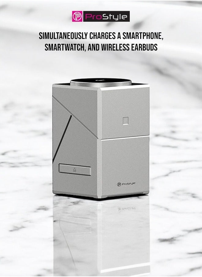 Prostyle 3-in-1 Wireless Charger MagSafe, Foldable Fast Charger Compatible with iPhone 16/15/14, Apple Watch Series 1-8/Ultra, and AirPods Pro - Grey  - Image 2