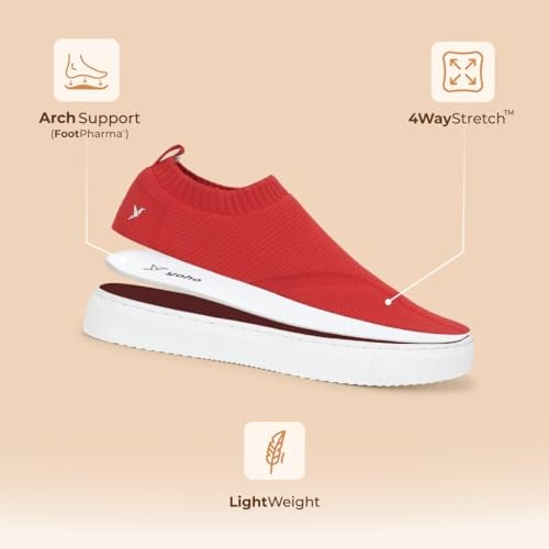 YOHO FreeStep spacious and casual slip on shoes | Comfortable for long hours of walking | Outperforms memory foam | Arch support Insole | Coral Red - UK 8 - Image 5